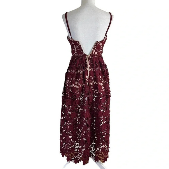 Aqua Red Maroon Lace Dress XS Midi Length Spaghetti Strap V Neck Cocktail Formal - Picture 5 of 12
